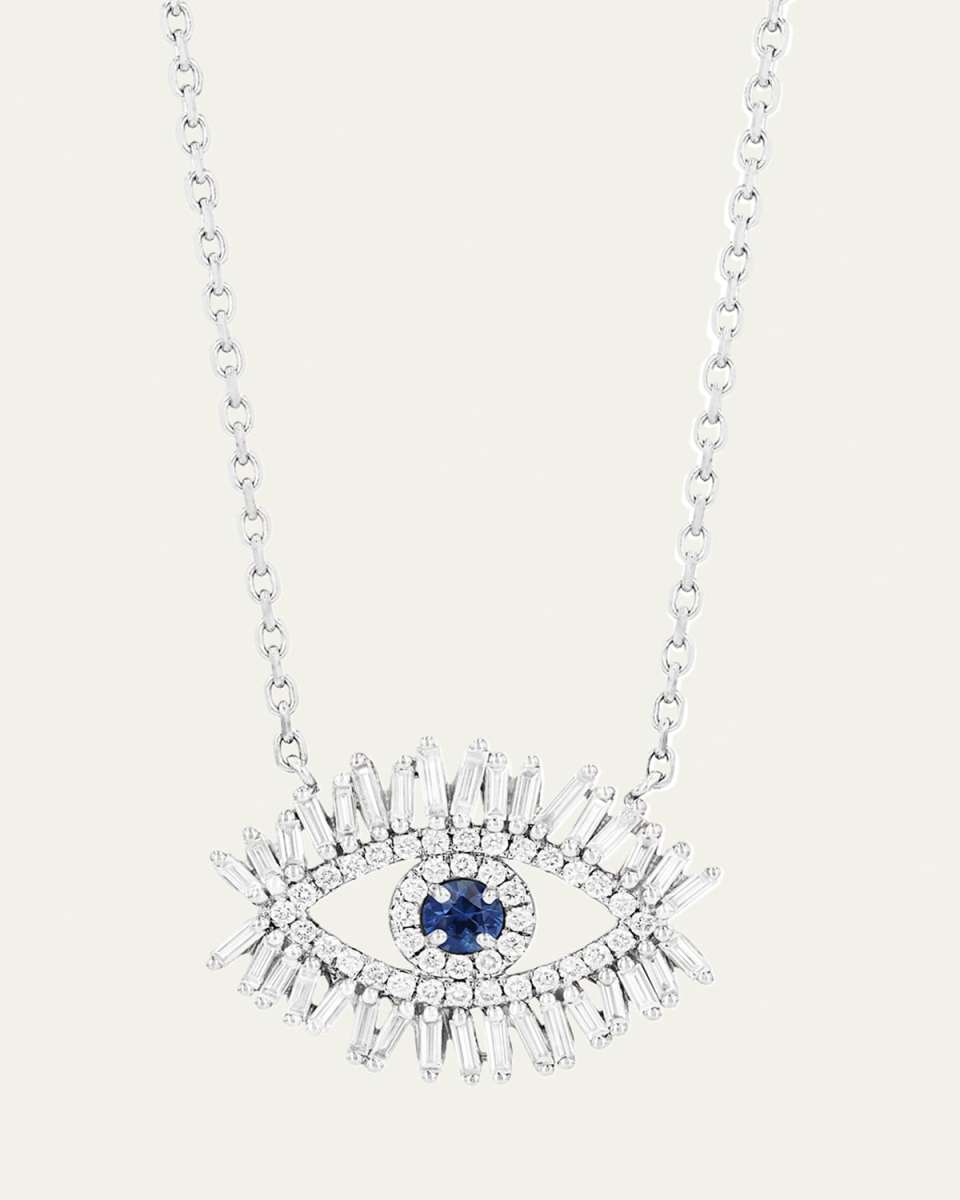 Medium Blue Sapphire Evil Eye Pendant Necklace with Diamonds